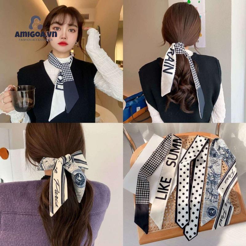 Khăn Choàng Lụa Dài In Chữ Tiếng Anh Thanh Lịch Cá Tính