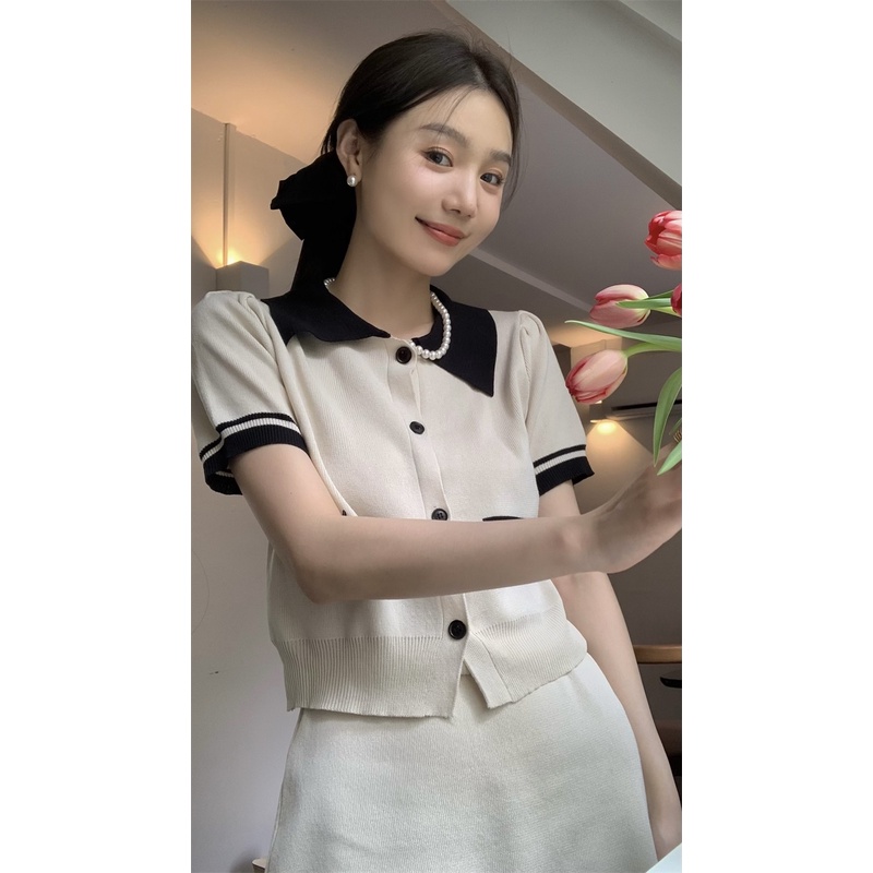 Set áo cardigan dệt kim và chân váy ngắn ZHELIHANGFEI thời trang nữ