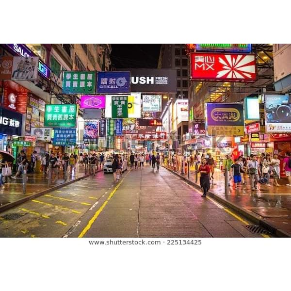 Tranh lụa 3d Hồng Kông Đường Phố Kích Thước 1,5m x 2m HKĐP06