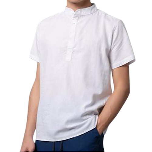 Áo sơ nam cổ trụ chui ngắn tay màu trắng