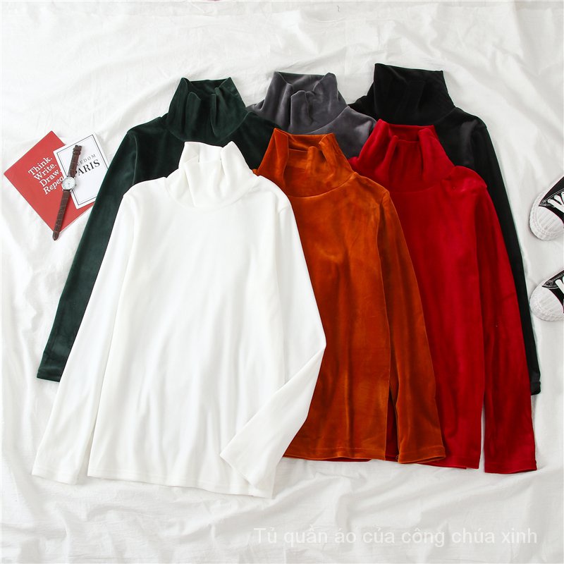 Áo Kiểu Tay Dài Cổ Lọ Chất Nhung Dày Dặn Giữ Ấm Thời Trang Xuân Thu Cho Nữ