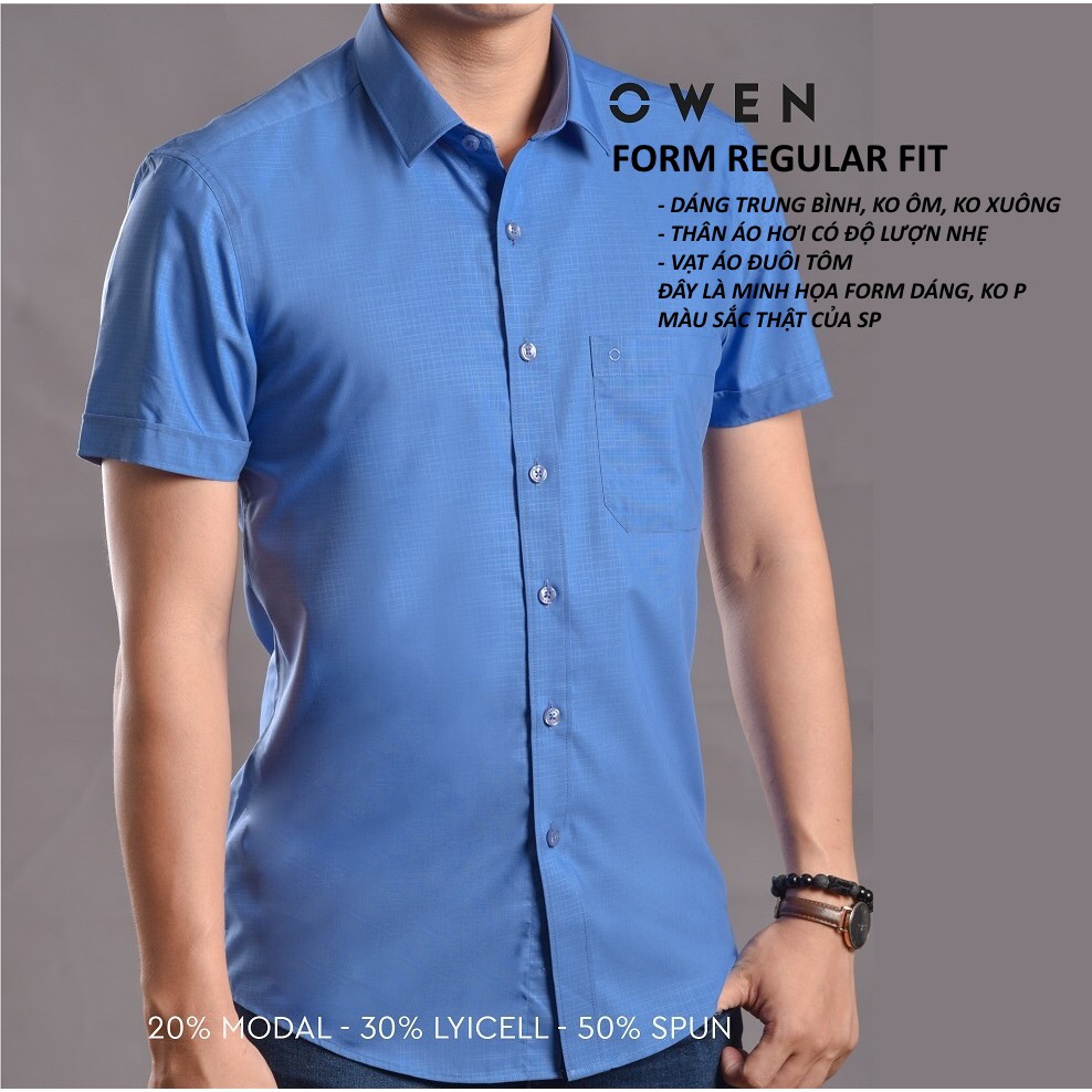 OWEN - Áo sơ mi ngắn tay Owen Regular fit chất sợi tre kẻ sọc xanh 22663 | BigBuy360 - bigbuy360.vn