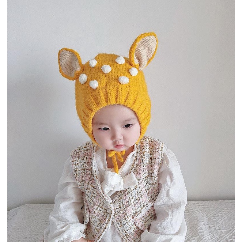 Mũ len tai Nai đáng yêu cho bé có lót 1 lớp cotton mềm, co giãn tốt có dây buộc (5-24 tháng)