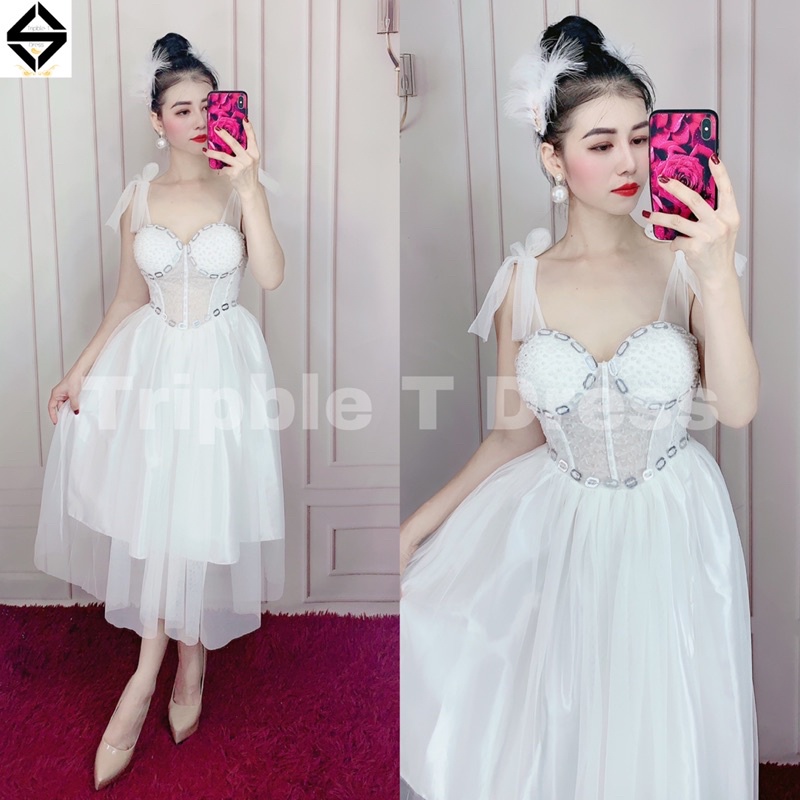 Đầm xoè dự tiệc công chúa TRIPBLE T DRESS kết đá cườm sang trọng- Size M/L (kèm ảnh/video thật) MS206V