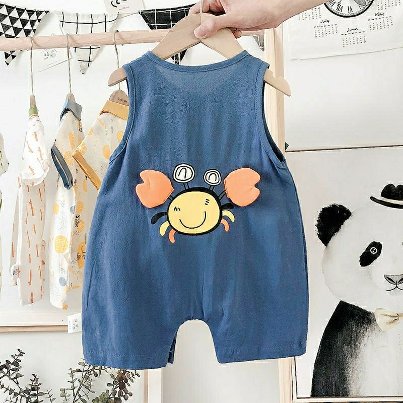 Áo Liền Quần Sát Nách In Hình Con Cua Cho Bé Trai Sơ Sinh