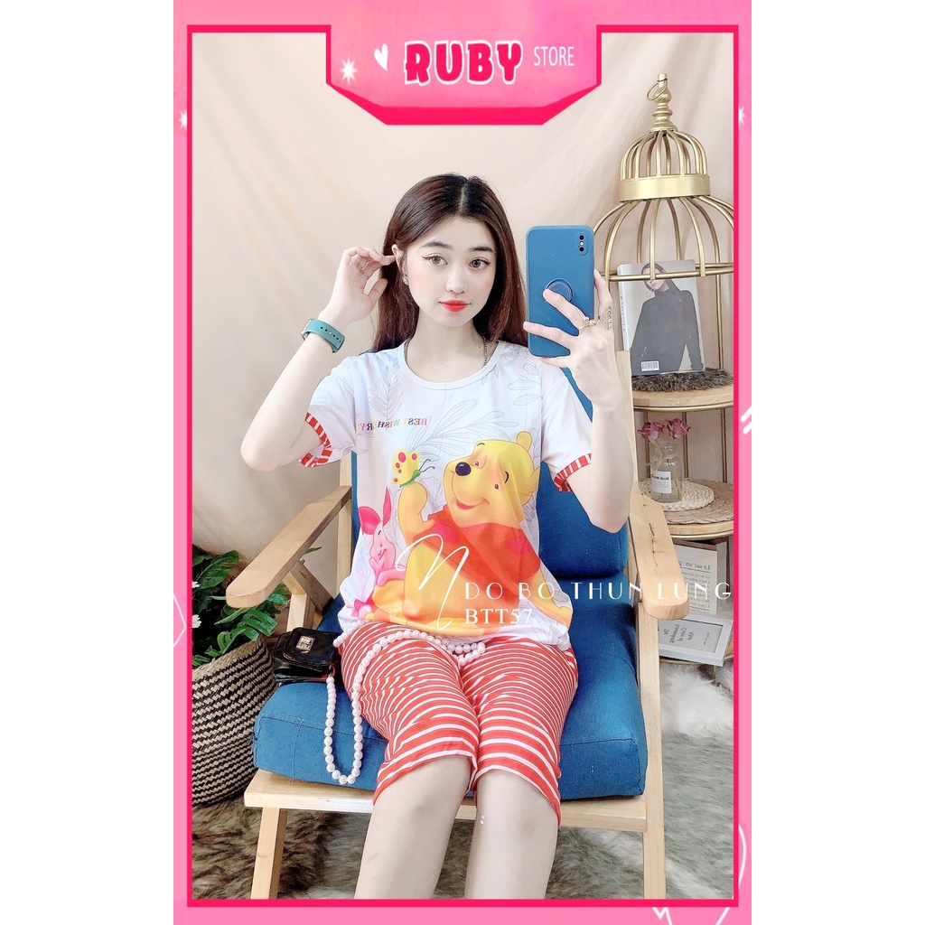 Đồ bộ nữ mặc nhà chất thun mềm mịn mát in gấu in hoạt hình dễ thương Bộ thun lửng BTT57