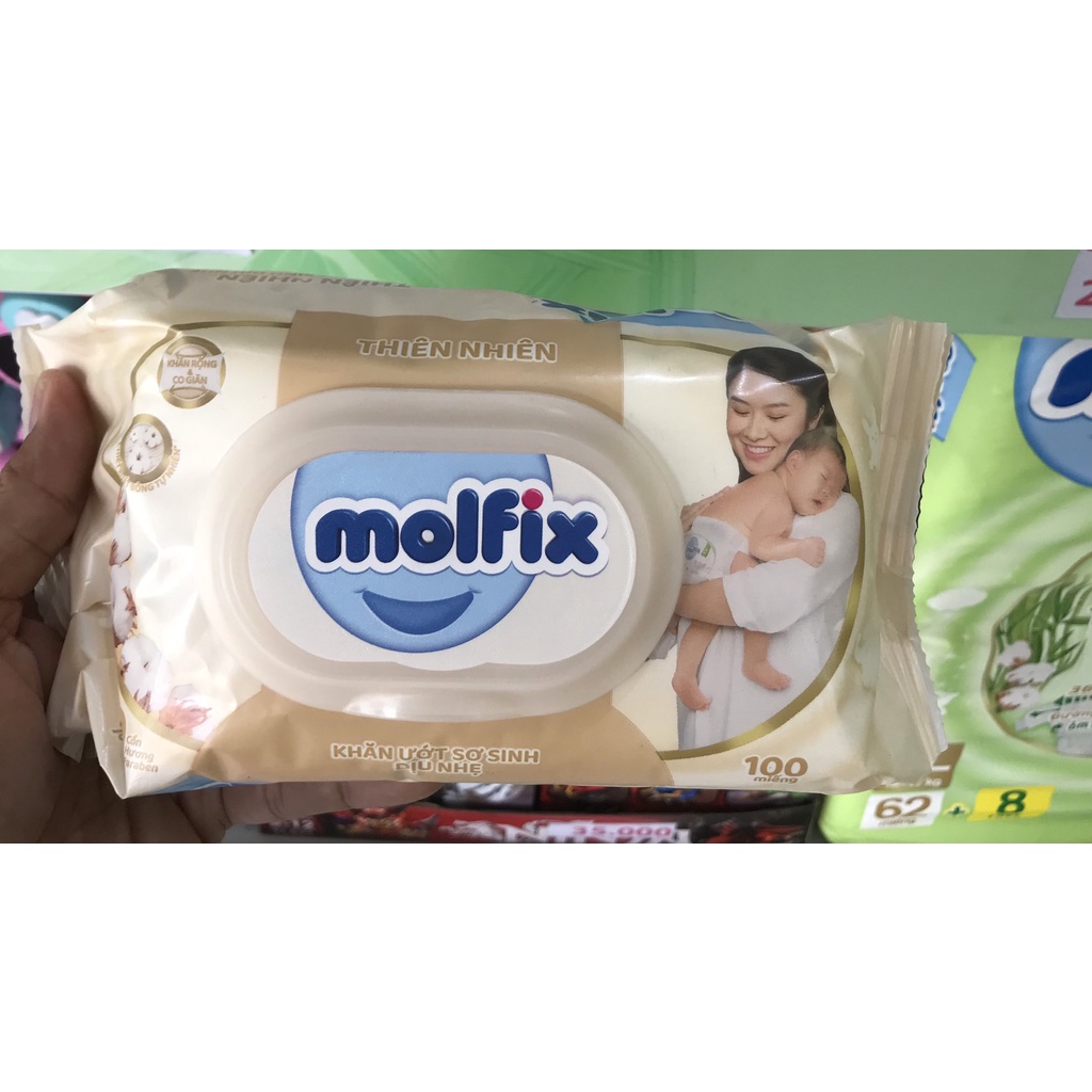 Khăn ướt Molfix thiên nhiên sạch khuẩn dịu nhẹ tươi mát với bông Organic tự nhiên 100 miếng