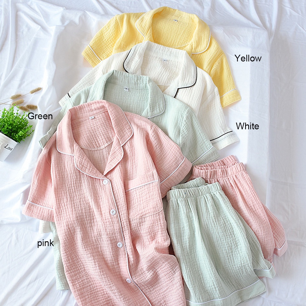 Bộ đồ ngủ tay ngắn chất liệu cotton thoải mái màu sắc đơn giản dành cho nữ