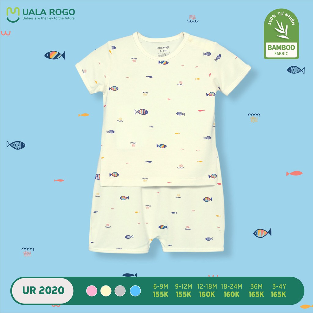 Bộ cộc tay bé trai bé gái Uala rogo 6 tháng - 4 tuổi vải sợi tre Bamboo mềm mịn khử khuẩn thoáng mát 2020