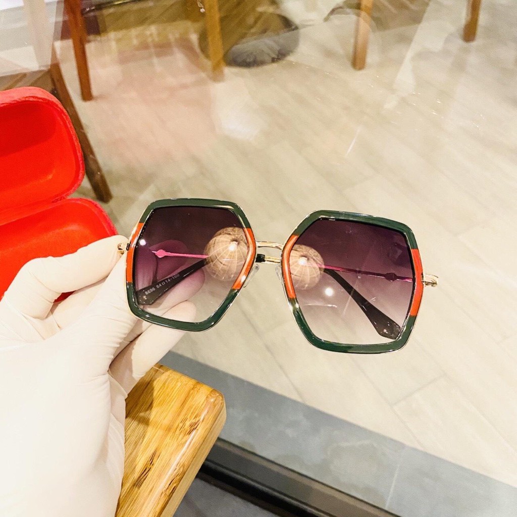 Mắt kính thời trang nữ cao cấp tròg lục giác JJHH8696 - Kính mát nữ gọng kim loại, tròng chống tia UV400 - Tặng kèm hộp