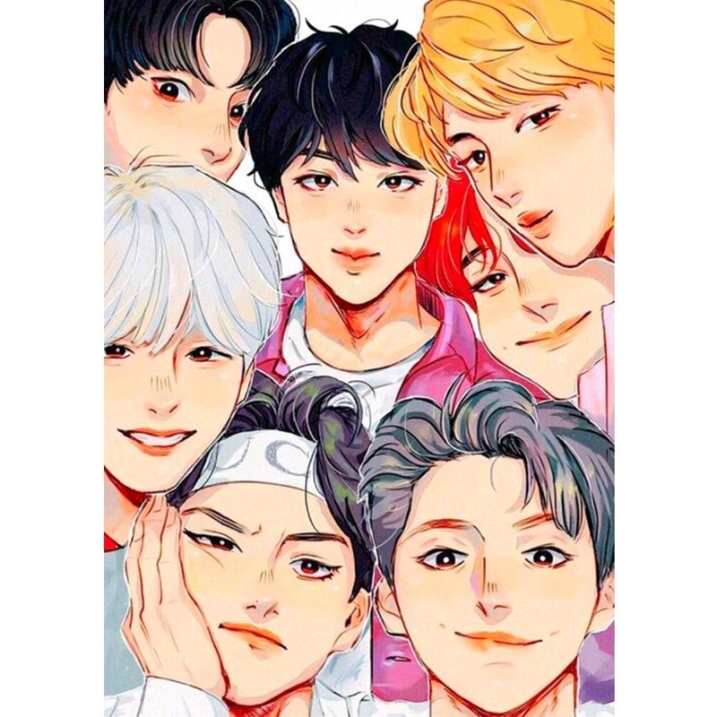 Tranh đính đá các thành viên BTS có đầy đủ dụng cụ