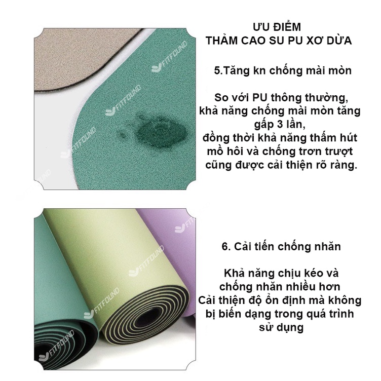 Thảm Tập Yoga Gym Pilates Thể Dục Cao Su Pu Cải Tiến Kết Hợp Xơ Dừa Chống Trơn Trượt Chống Xước
