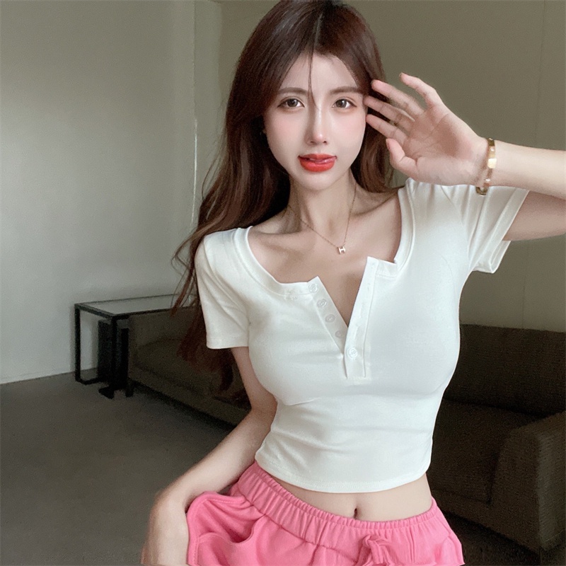 Áo Thun Tay Ngắn Cổ Vuông Màu Sắc Ngọt Ngào Thời Trang Cho Nữ