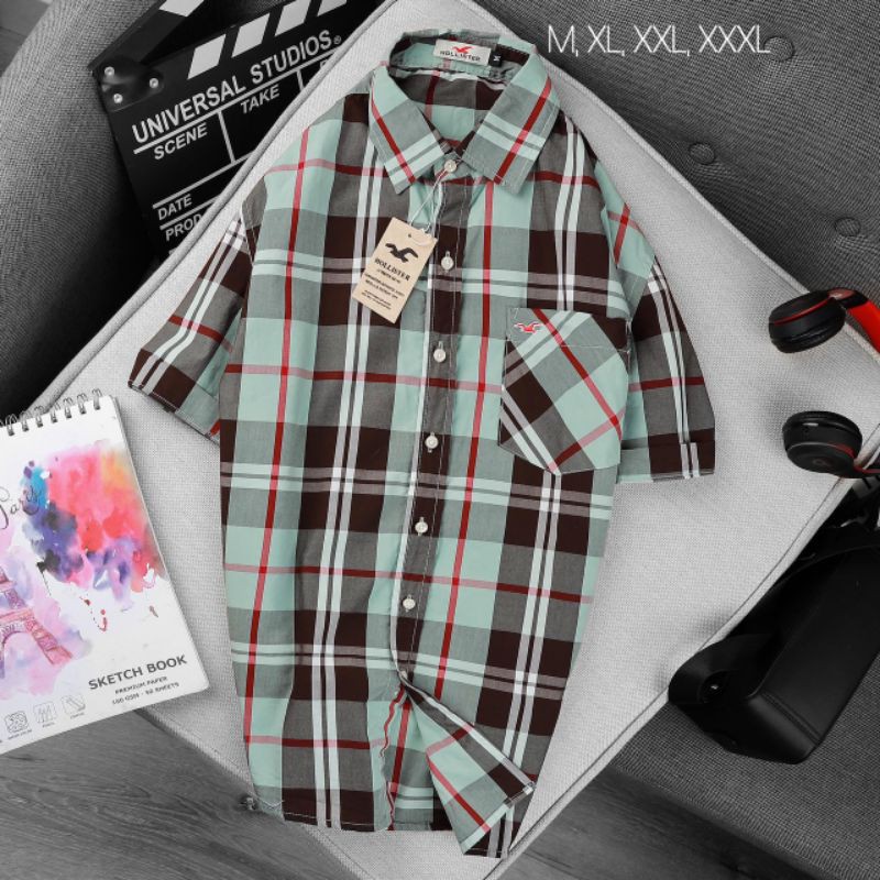 Sơ mi nam ngắn tay vải cotton sọc trẻ trung XXXL