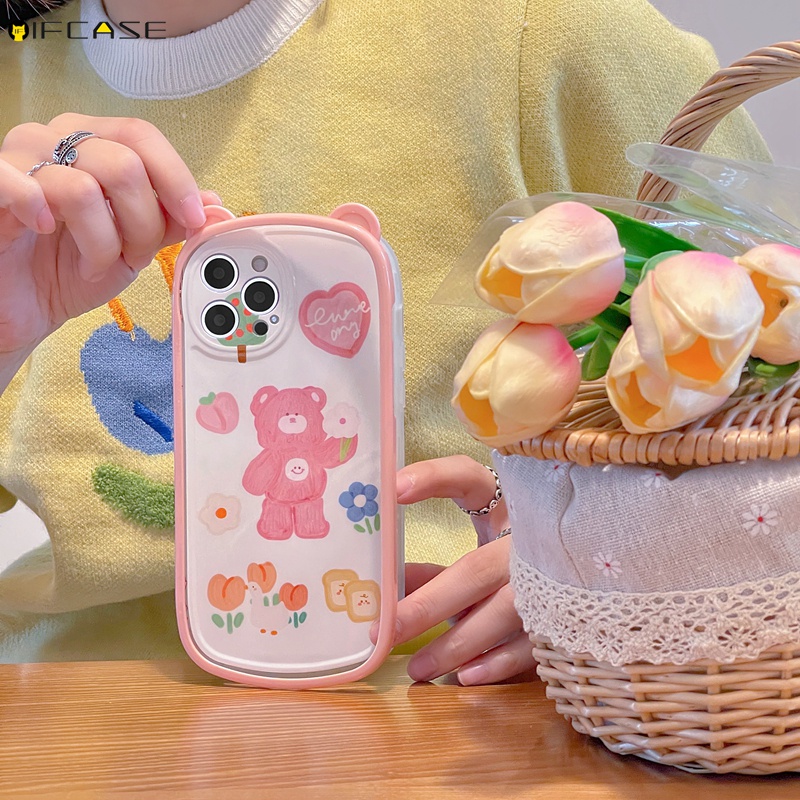 Ốp Điện Thoại Kèm Giá Đỡ Hình Tai Gấu/Hoa Tulip/ Trái Tim/ Tai Gấu Cho iPhone 13 12 11 Pro Max XS Max XR X