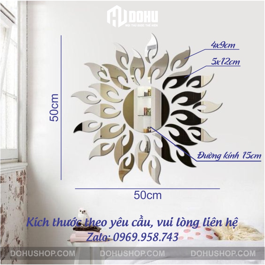 Gương dán tường hình mặt trời - decor nhà sang trọng độc đáo