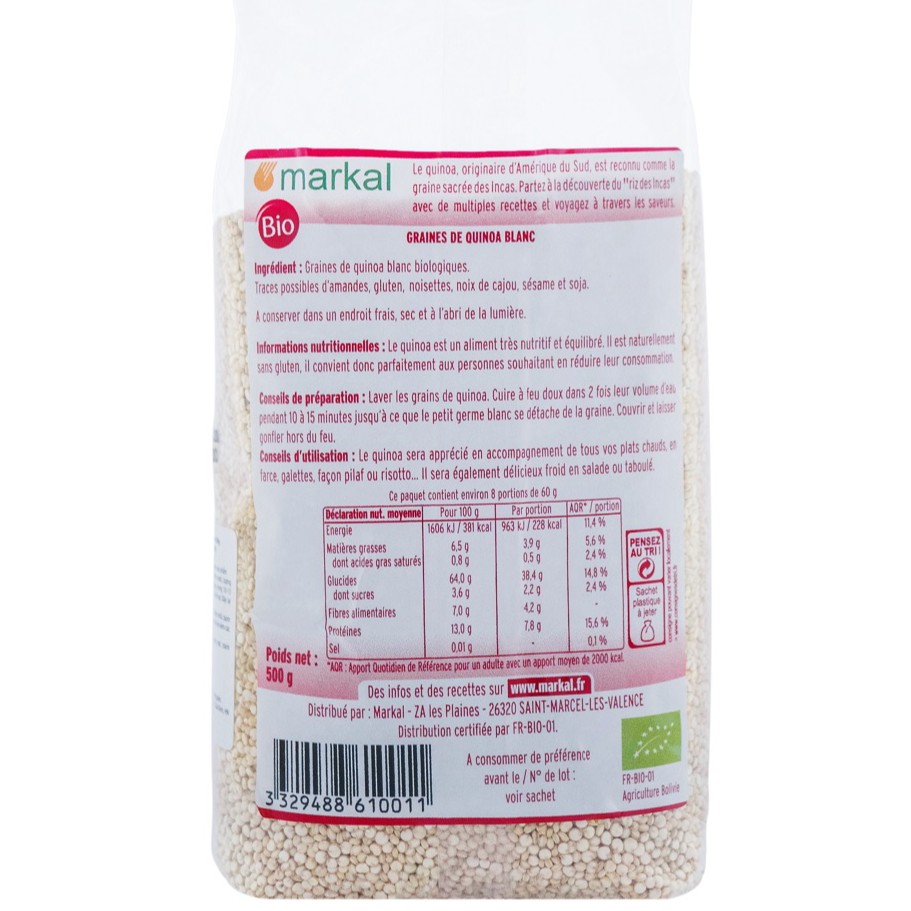 Hạt diêm mạch trắng hữu cơ 500g (Quinoa Real - Markal)