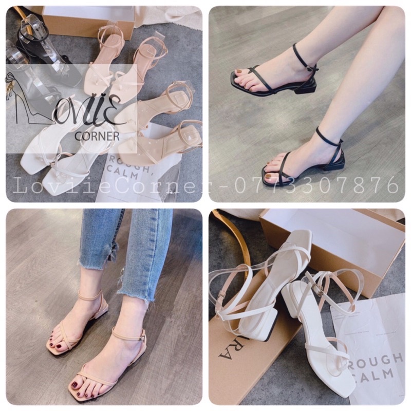 SANDAL NỮ XỎ NGÓN LOVIIECORNER - SANDAL CAO GÓT ĐẾ VUÔNG 3CM - GIÀY SANDAL CAO GÓT XỎ NGÓN DÂY MẢNH ĐẾ VUÔNG S200908