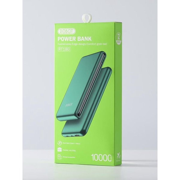 Pin sạc dự phòng Power Bank ROBOT RT180 siêu mỏng 1 Output USB &amp; 2 Input Micro - Type C - Bảo hành chính hãng