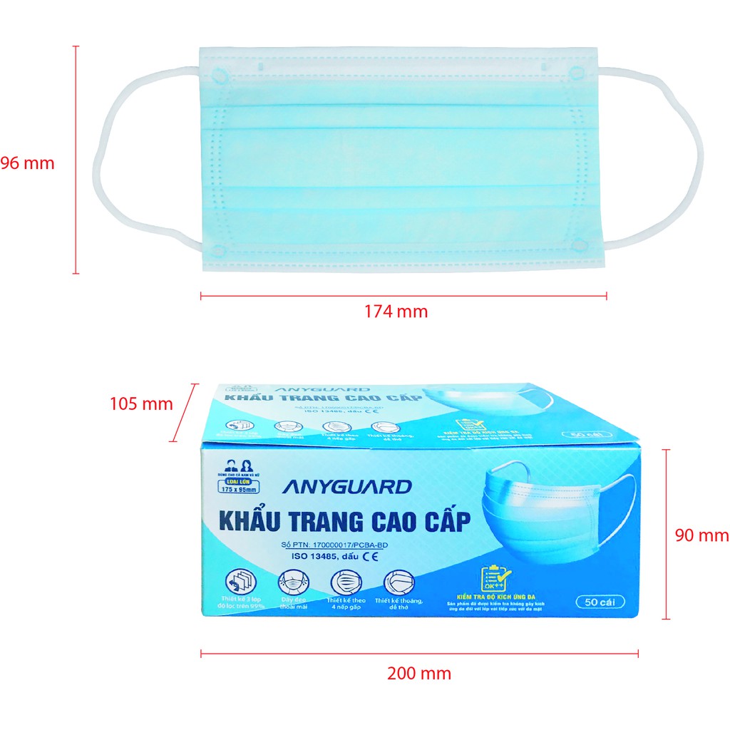 Khẩu Trang Y Tế Cao Cấp Anyguard Loại Lớn Dành Cho Nam Nữ 50 Cái/ Hộp