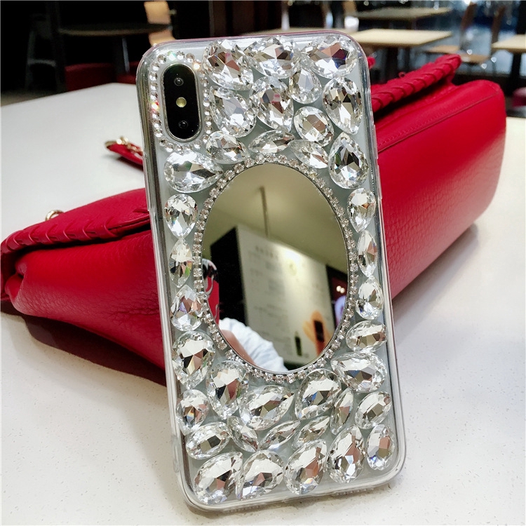 Ốp điện thoại kiểu dáng đính đá có gương soi đẹp mắt dành cho iPhone 6/6s/6+/7/8/7+/8+/X/XR/Xsmax