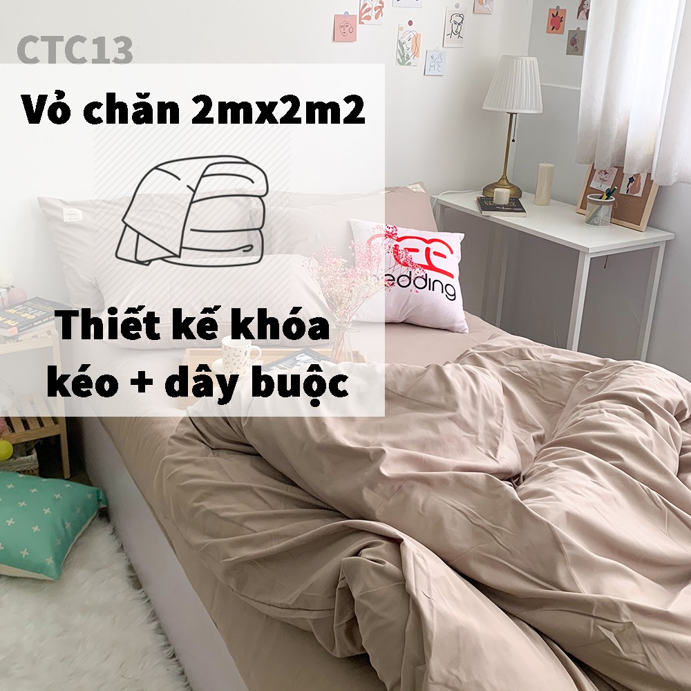 Bộ chăn ga gối Cotton TC REE Bedding CTC13 màu beige đủ size giường nệm