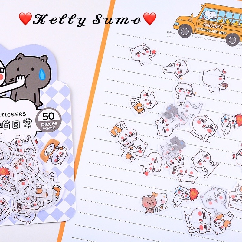 Set 50 Sticker Trang Trí Điện Thoại, Sổ Nhật Ký Kiểu Hoạt Hình Nhật Bản Siêu Cute