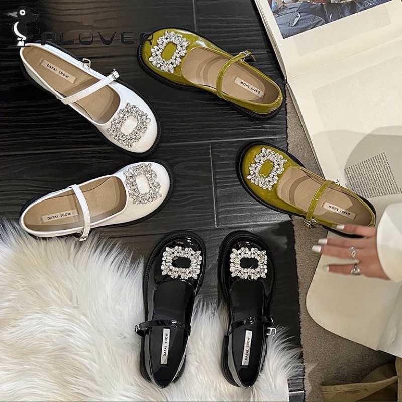 Giày lolita tiểu thư da bóng 3 màu đính đá siêu xinh dành cho nữ