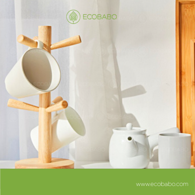 Kệ giá treo ly cốc 6 móc bằng gỗ thông cao cấp trang trí decor - ECOBABO