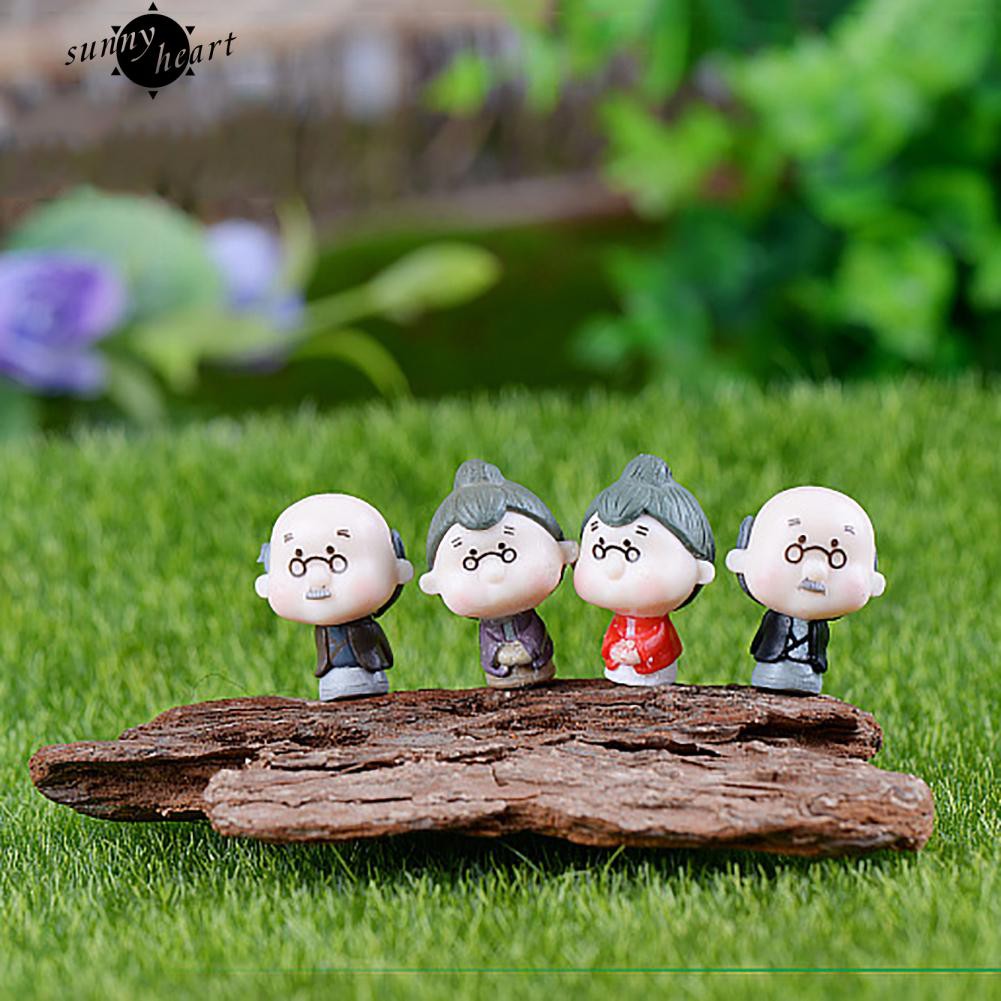 Set 4 tượng cụ ông và cụ bà mini thiết kế dễ thương dùng trang trí tiểu cảnh