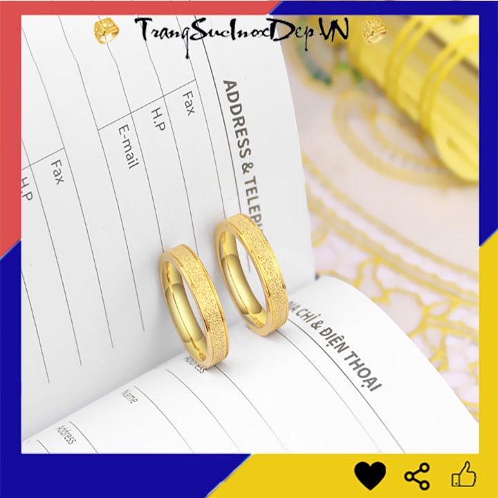 Nhẫn inox phun cát màu vàng sáng đep, không đen, hợp thời trang - Tặng hộp đựng nhẫn xinh xắn (1 chiếc)