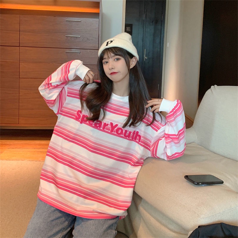 Áo Thun Tay Dài Họa Tiết Sọc Thời Trang Dành Cho Nữ
