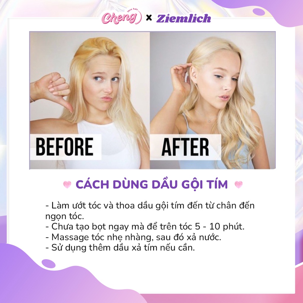 [ĐỘC QUYỀN] DẦU GỘI TÍM ZIEMLICH, Dầu Gội Khử Vàng, Giữ Màu Cho Tóc Nhuộm Sáng, Tóc Tẩy | Chenglovehair, Chenglovehairs