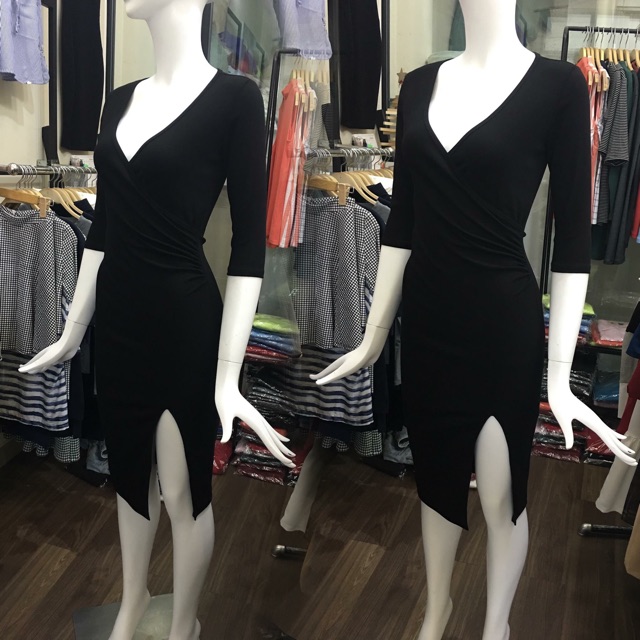 Đầm ôm body cổ tim đắp chéo xẻ tà, nhúng eo tay lỡ- TF251