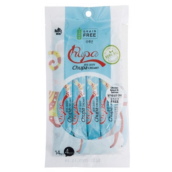 Chupa Creamy CHICKEN BREAST &amp; SALMON for cat ( 14g x 4pcs ) _ Xốt ỨC GÀ &amp; CÁ HỒI cho mèo ( 14g x 4 tuýp )