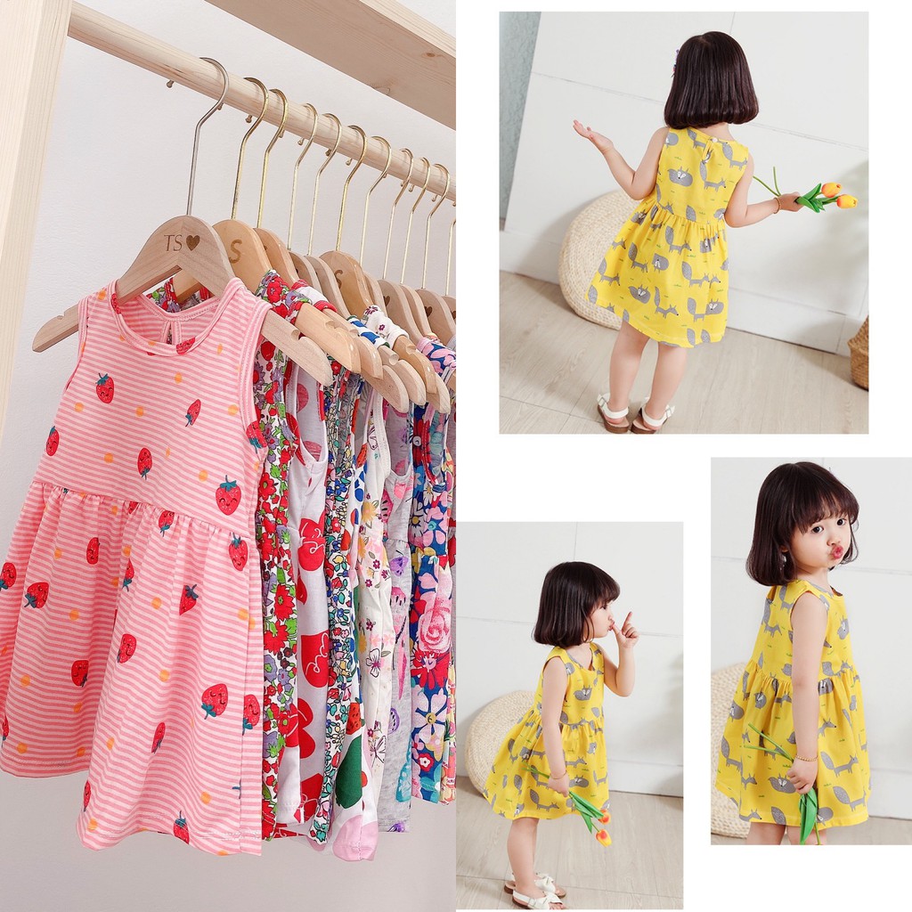 SET 3 VÁY XÁT NÁCH 100% COTTON HỌA TIẾT XINH MÁT BÉ GÁI