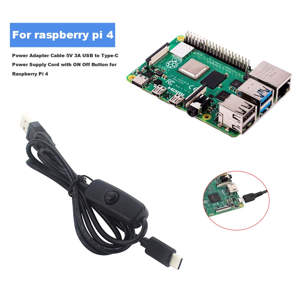 [Coco] Power Adapter Cable 5V 3A USB to Type-C Power Supply Cord with ON Off Button Replacement for Raspberry Pi 4