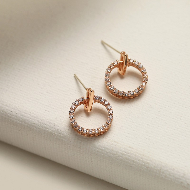 Bông tai nữ Hàn Quốc hình tròn đính đá nhỏ gọn cá tính trẻ trung dễ thương giá rẻ