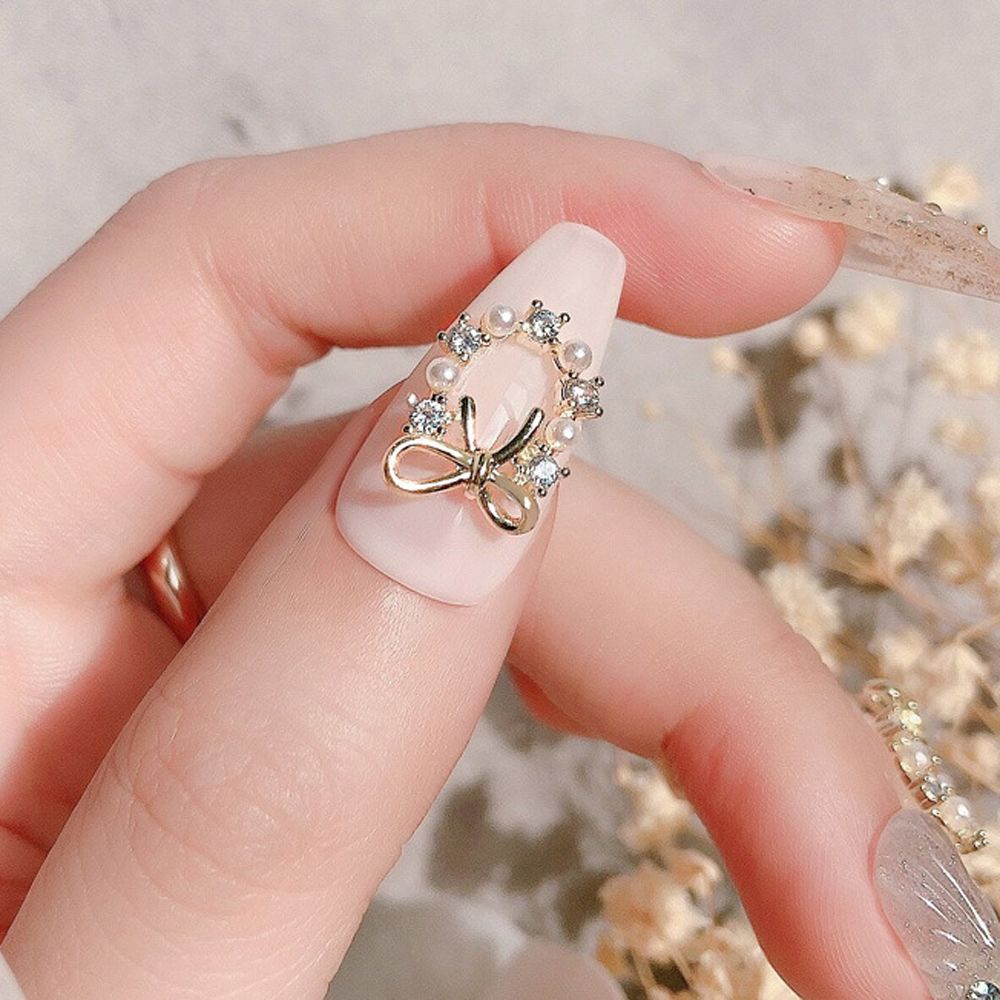 [Hàng mới về] Phụ kiện trang trí móng tay nghệ thuật 3D hình hoa thắt nơ đính ngọc trai giả DIY sang trọng