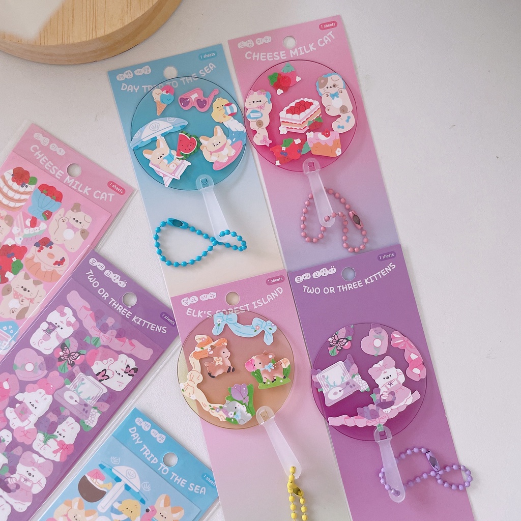 Zanmo tờ nhãn dán sticker động vật mèo thỏ gấu cún kim tuyến lấp lánh decor toploader