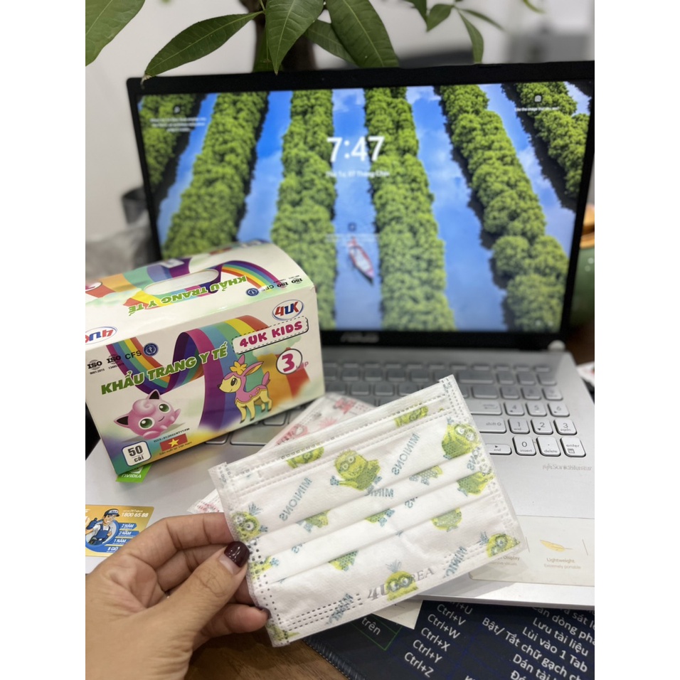 KHẨU TRANG 4U KOREA HỘP 50 CÁI IN HỌA TIẾT CHO BÉ TỪ 5-12 TUỔI (DOREMON, NGƯỜI NHỆN, GẤU, Minions)