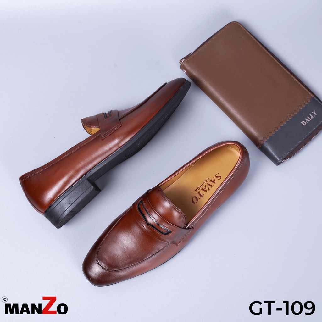 [BẢO HÀNH 12 THÁNG] Giày tây nam công sở da bò cao cấp màu nâu - Manzo GT 109