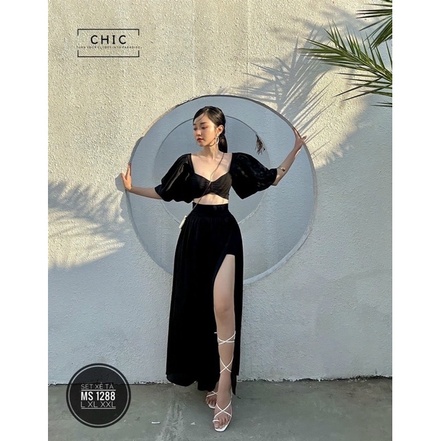 BIGSIZE Set áo váy xẻ tà 55-95kg