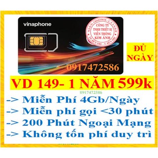 091- CHỌN SỐ- SIM VINA GÓI VD149 DÙNG TRỌN 1 NĂM KHÔNG CẦN NẠP ( DATA + Gọi MIỄN PHÍ +CẢ NĂM ) LÊN GÓI SẴNG