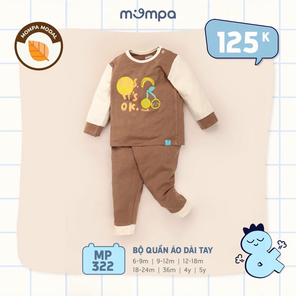 Bộ Mompa dài tay Modal thun lạnh cao cấp thoáng mát thấm hút mồ hôi tốt cho bé trai bé gái in hình MP 332 333