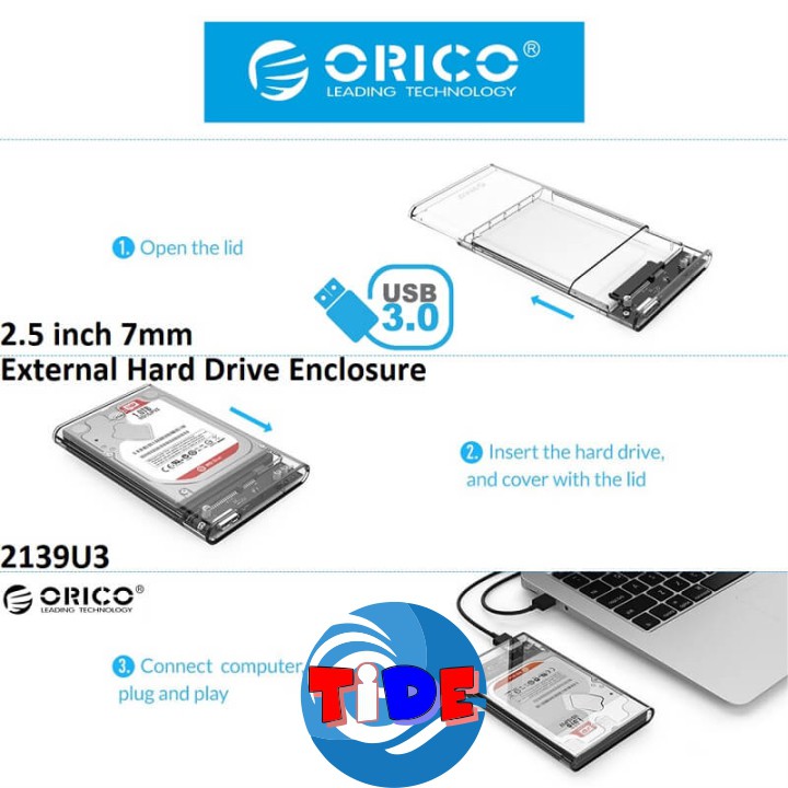 Box ổ cứng Orico 2139U3 Sata3 – USB3.0 – CHÍNH HÃNG – Bảo hành 12 tháng – Box HDD 2,5inch – Box SSD trong suốt