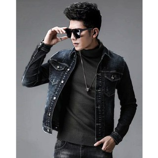 Áo khoác jean nam co giãn cao cấp màu đen phong cách hàn quốc - Áo jeans nam ulzzang
