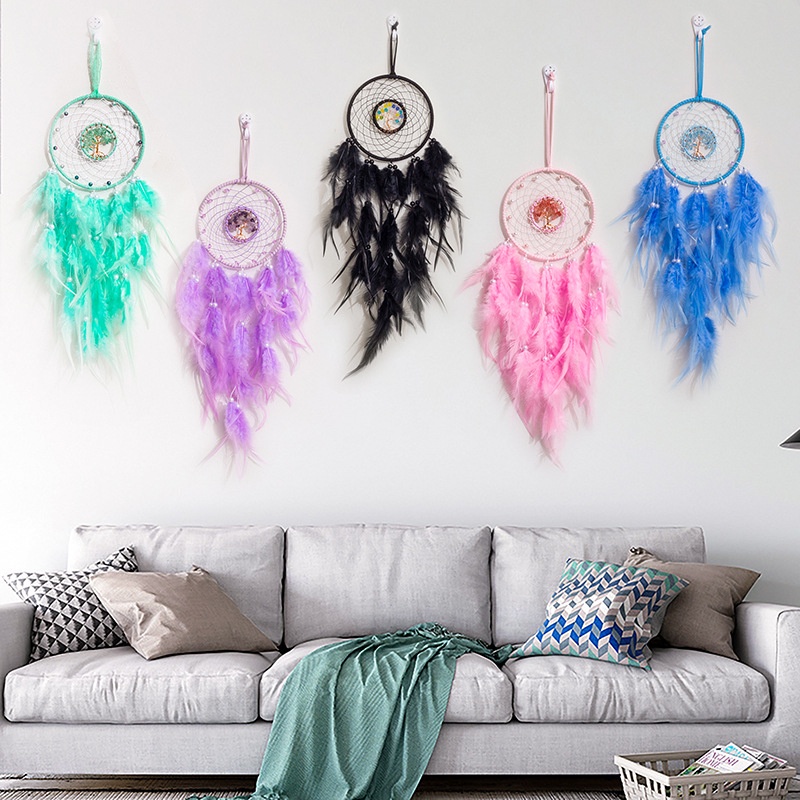 Vòng Giấc Mơ Dreamcatcher Đính Lông Vũ Trang Trí Vintage