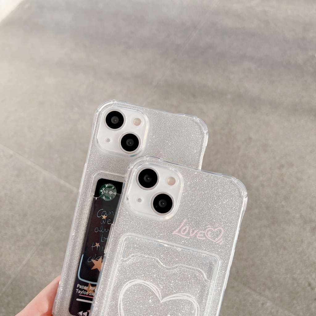 Ốp Điện Thoại Họa Tiết Trái Tim Thời Trang Chống Sốc Kèm Ngăn Đựng Thẻ Cho iPhone 14 / 13 / 12 / 11 / X / 8 / 7P