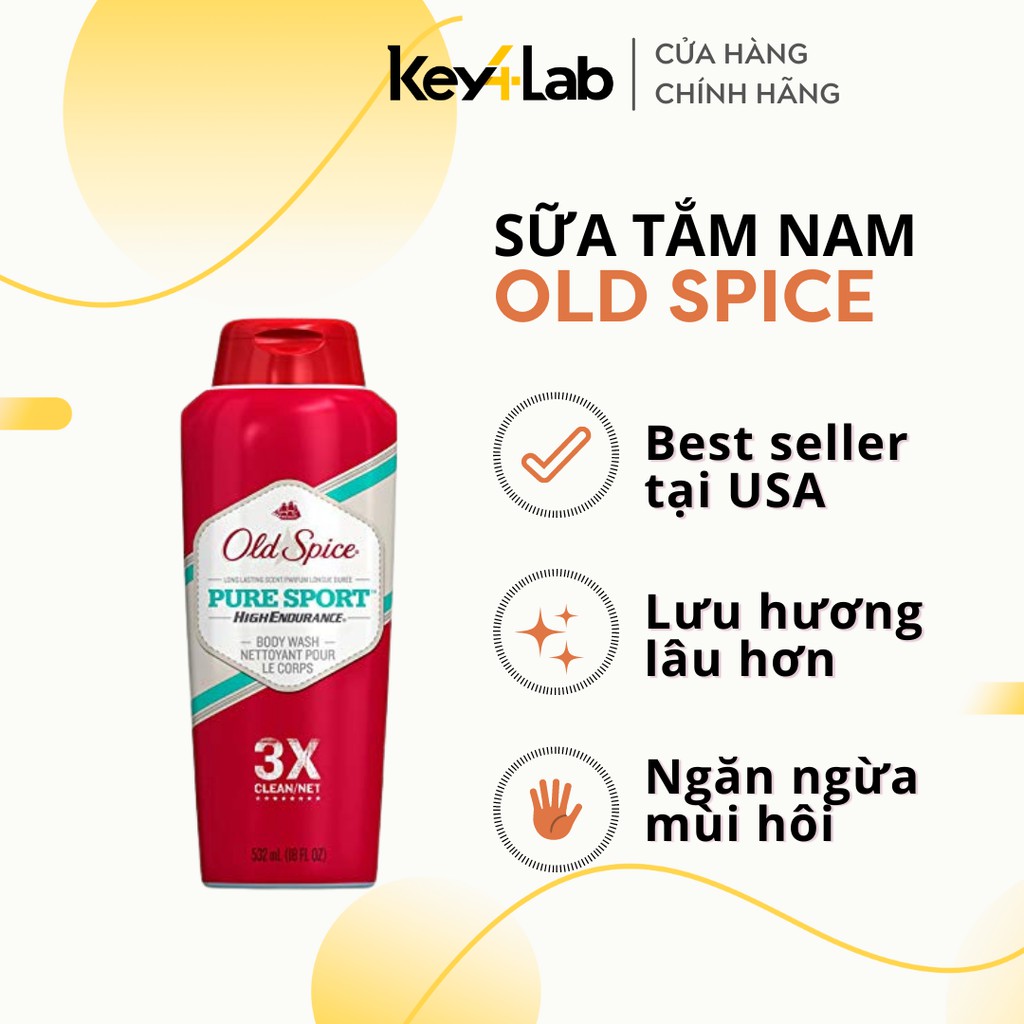 Old Spice Pure Sport 3x nằm trong top 10 sữa tắm nam giới được khuyên dùng với hương thơm nam tính,mạnh mẽ 532ml Key4Lab